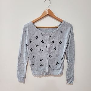 Garage coquette black bow print gray cardigan xs
